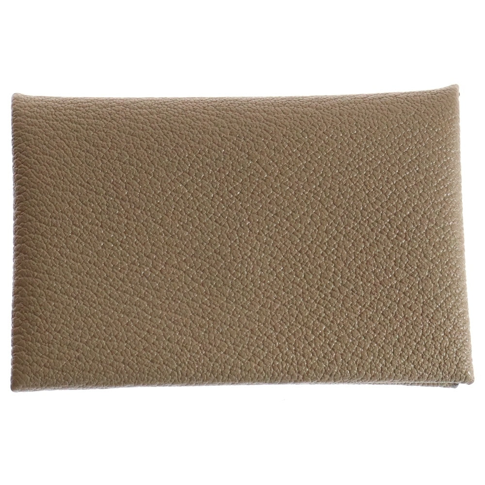 HERMES(エルメス) カルヴィ シェーブル カードケース ウォレット コインケース 小物入れ ベージュ シルバー金具 W刻印
