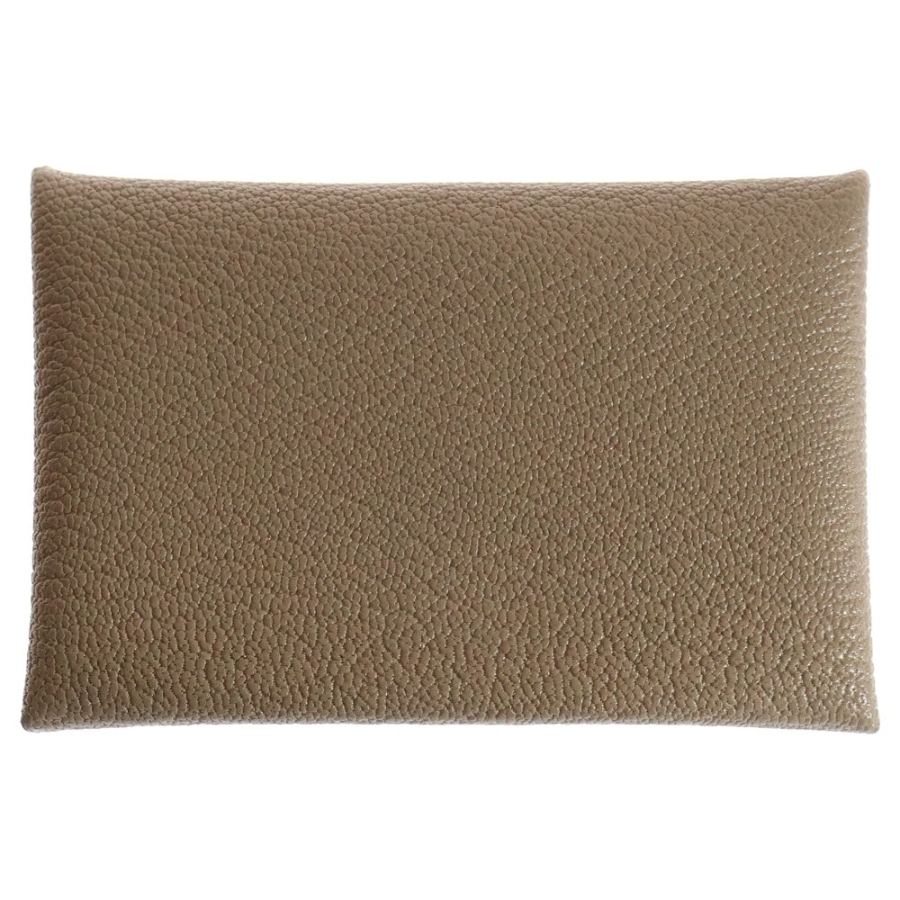 HERMES(エルメス) カルヴィ シェーブル カードケース ウォレット コインケース 小物入れ ベージュ シルバー金具 W刻印