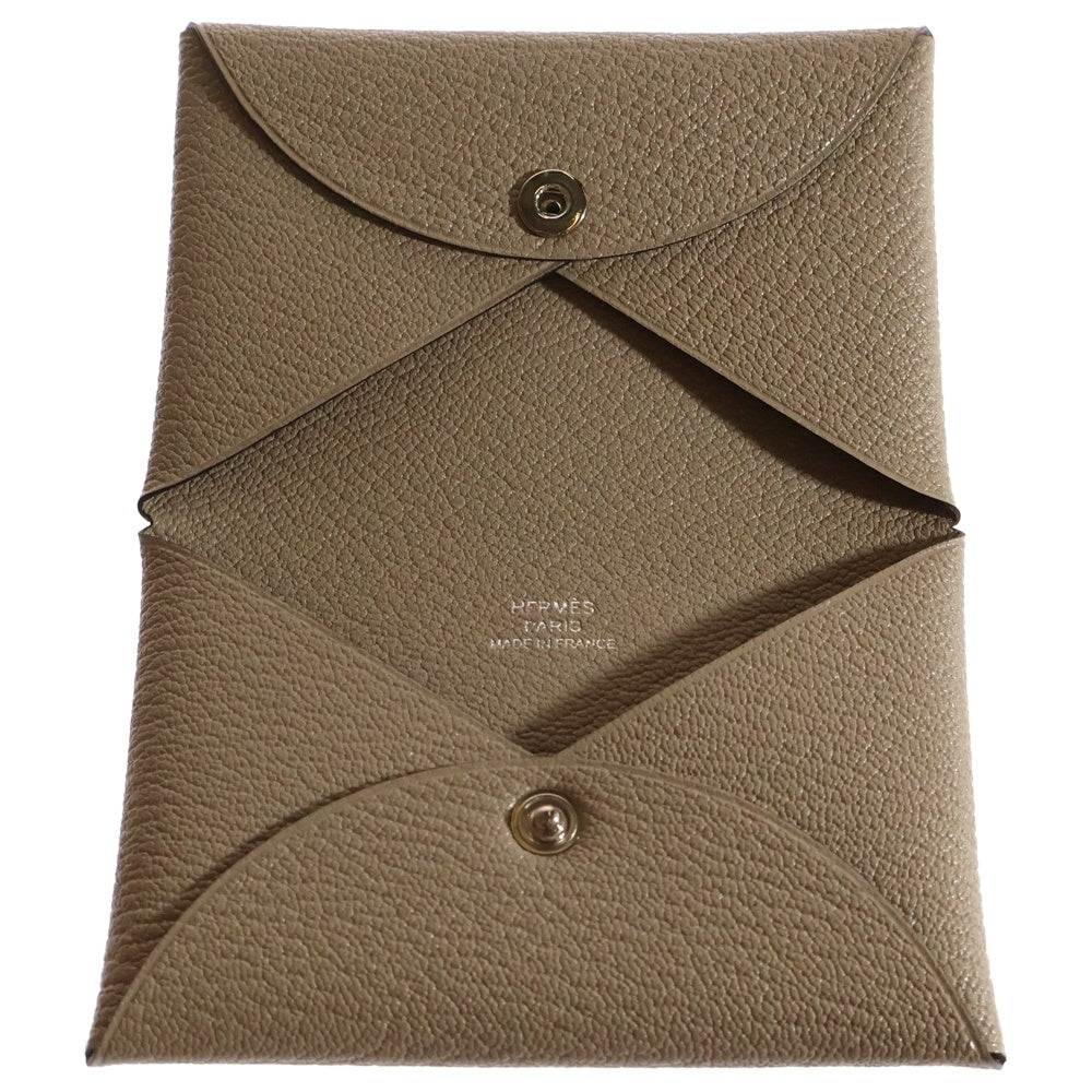 HERMES(エルメス) カルヴィ シェーブル カードケース ウォレット コインケース 小物入れ ベージュ シルバー金具 W刻印