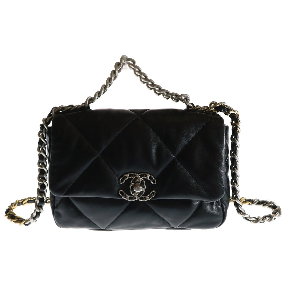 CHANEL(シャネル) シャネル19 ディズヌフ ココマークラムスキン レザー ターンロック 2WAY チェーン ハンド ショルダーバッグ シルバー/ゴールド金具 ブラック AS1160