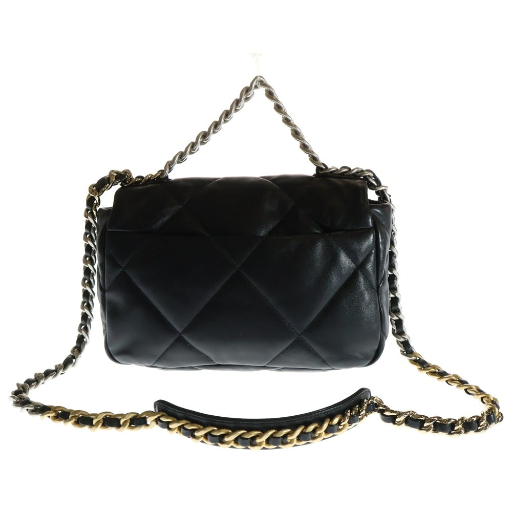CHANEL(シャネル) シャネル19 ディズヌフ ココマークラムスキン レザー ターンロック 2WAY チェーン ハンド ショルダーバッグ シルバー/ゴールド金具 ブラック AS1160
