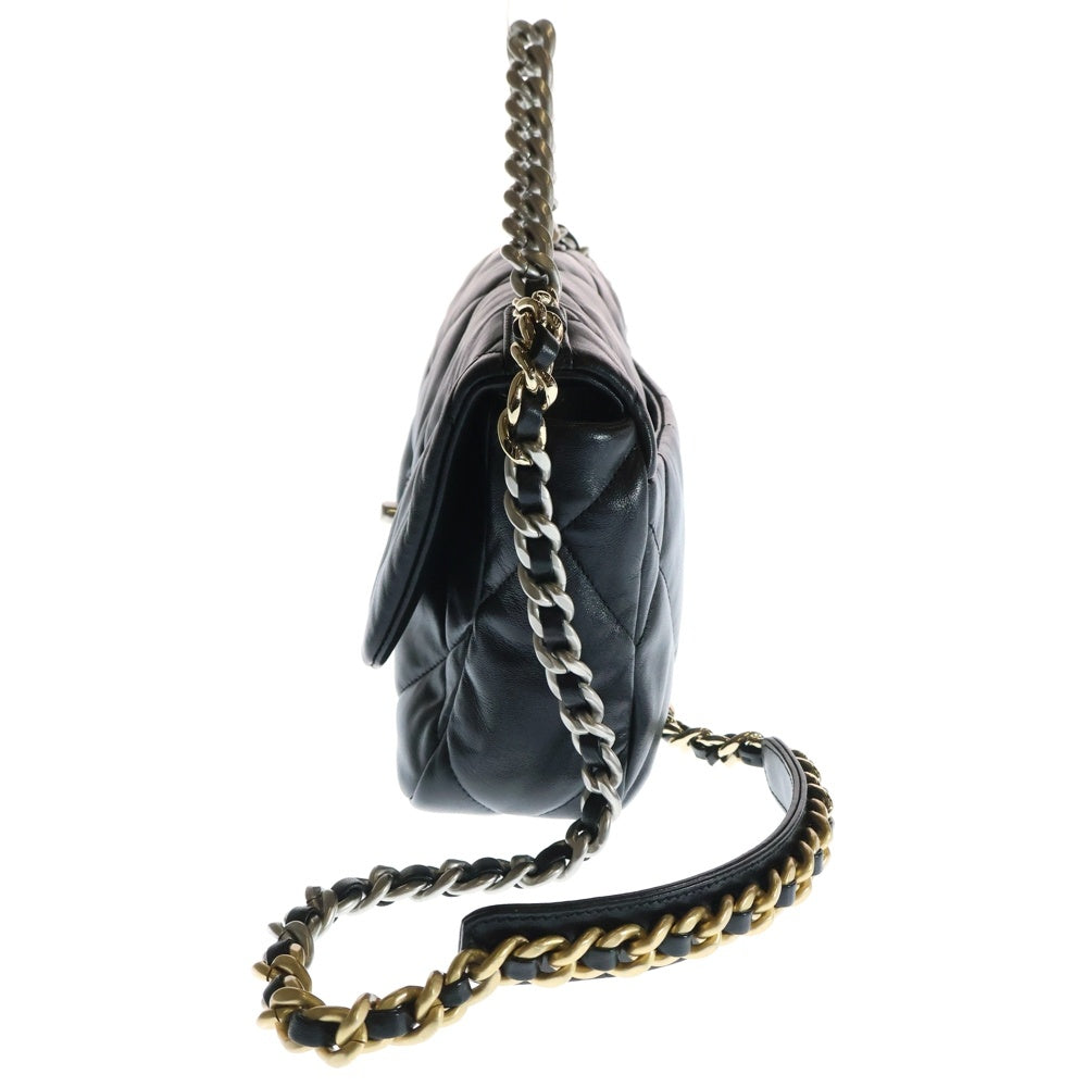 CHANEL(シャネル) シャネル19 ディズヌフ ココマークラムスキン レザー ターンロック 2WAY チェーン ハンド ショルダーバッグ シルバー/ゴールド金具 ブラック AS1160