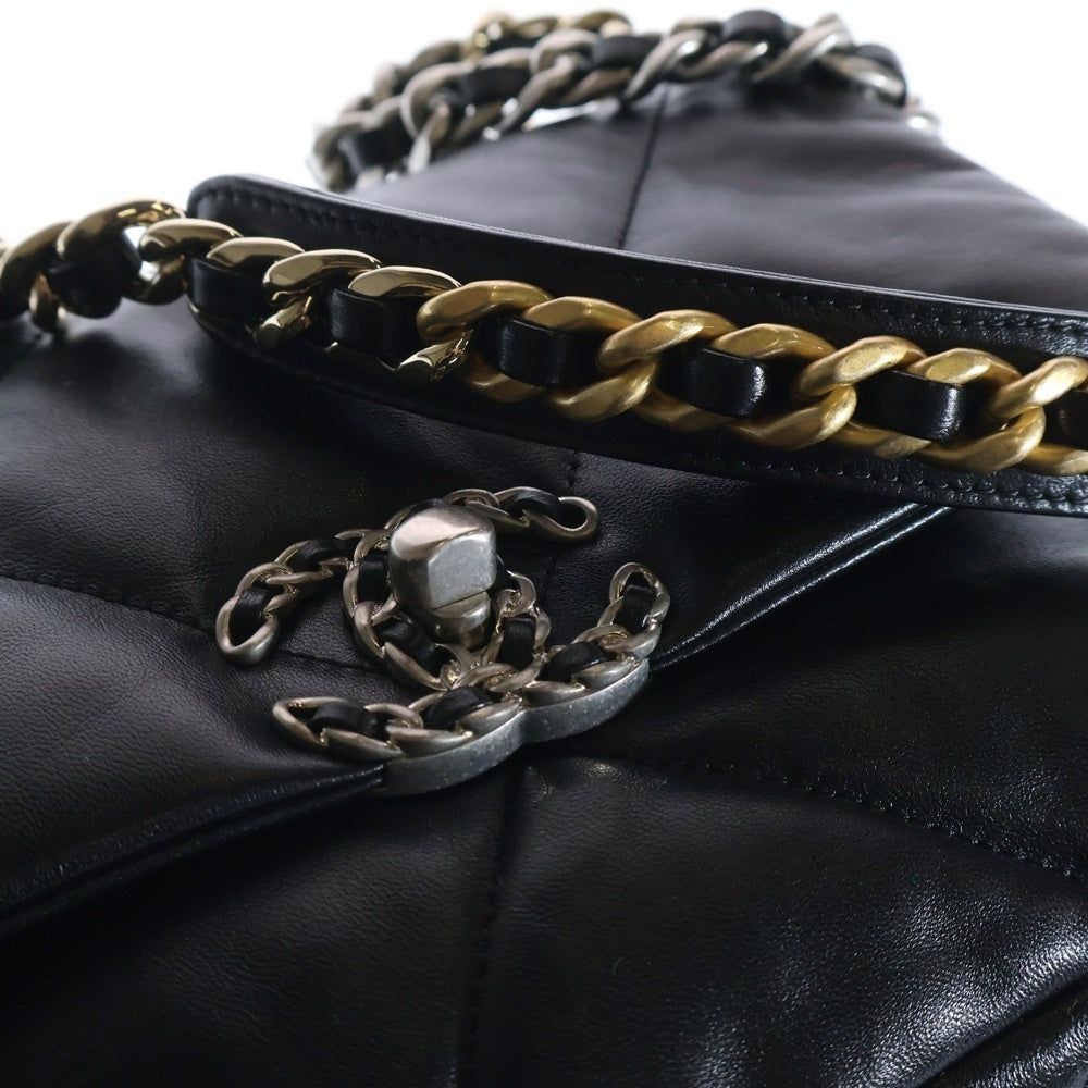 CHANEL(シャネル) シャネル19 ディズヌフ ココマークラムスキン レザー ターンロック 2WAY チェーン ハンド ショルダーバッグ シルバー/ゴールド金具 ブラック AS1160
