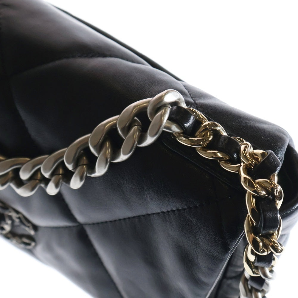 CHANEL(シャネル) シャネル19 ディズヌフ ココマークラムスキン レザー ターンロック 2WAY チェーン ハンド ショルダーバッグ シルバー/ゴールド金具 ブラック AS1160