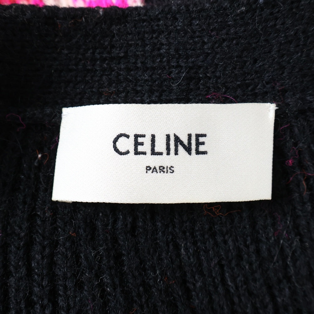 CELINE(セリーヌ) 23SS ロゴスキージャ カードウール オーバーサイズVネックカーディガン ピンク/ブラック 2AC91579S