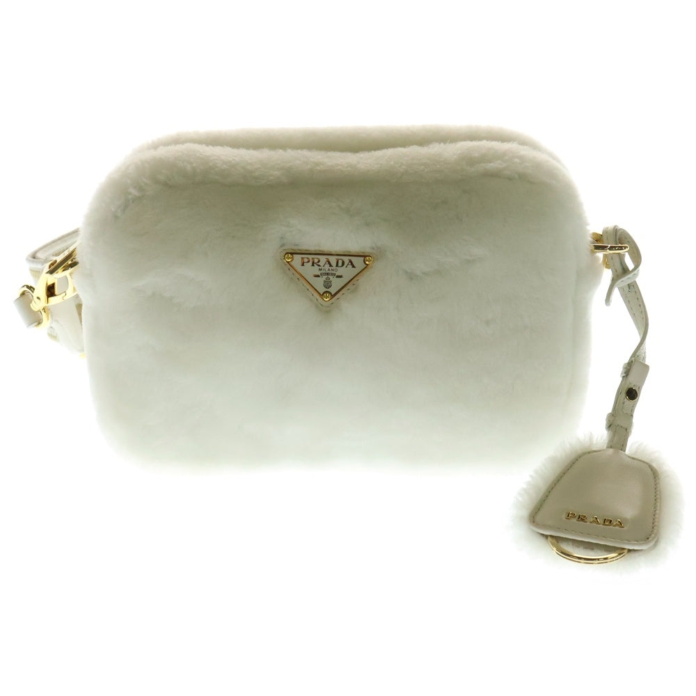 PRADA(プラダ) シアリング ショルダーバッグ ポーチ ホワイト ゴールド金具 シープファー 1BH192