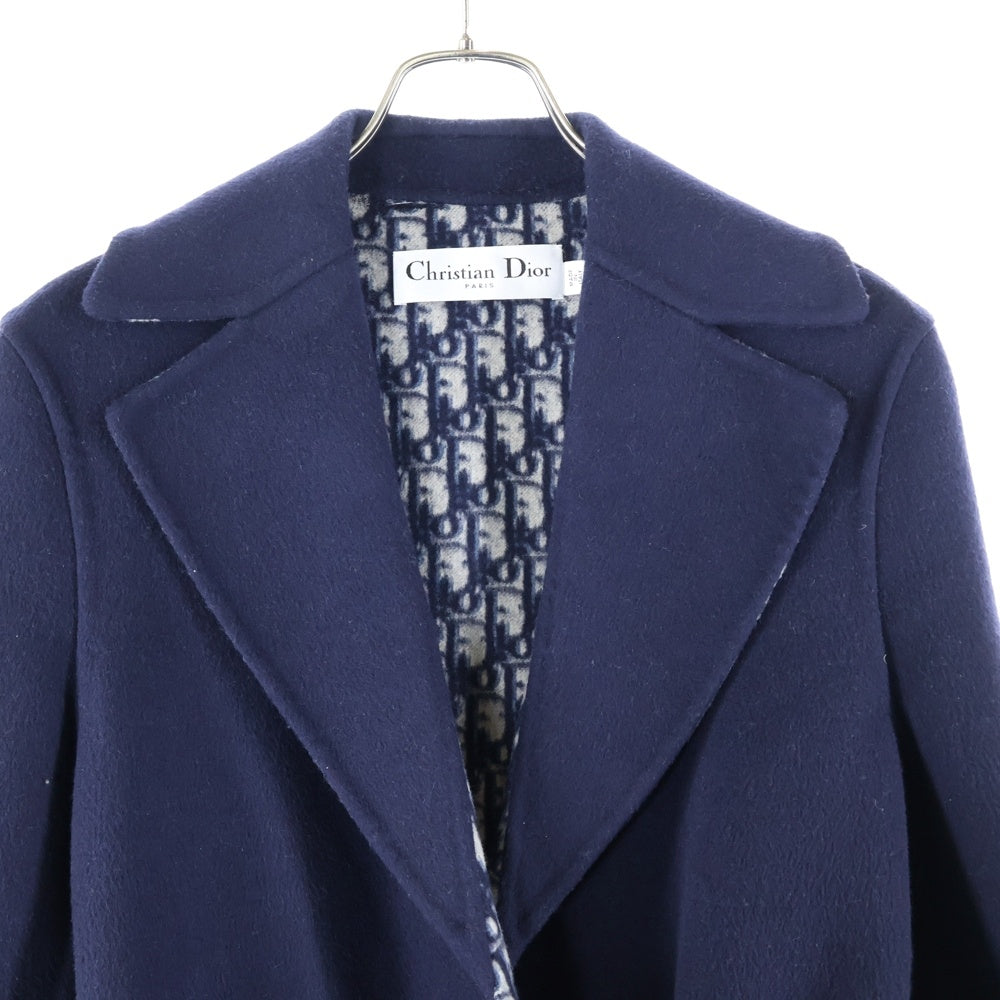 Christian Dior(クリスチャンディオール) オブリーク 裏地総柄 シルク混 ウール チェスターコート ネイビー レディース 110M36A1375