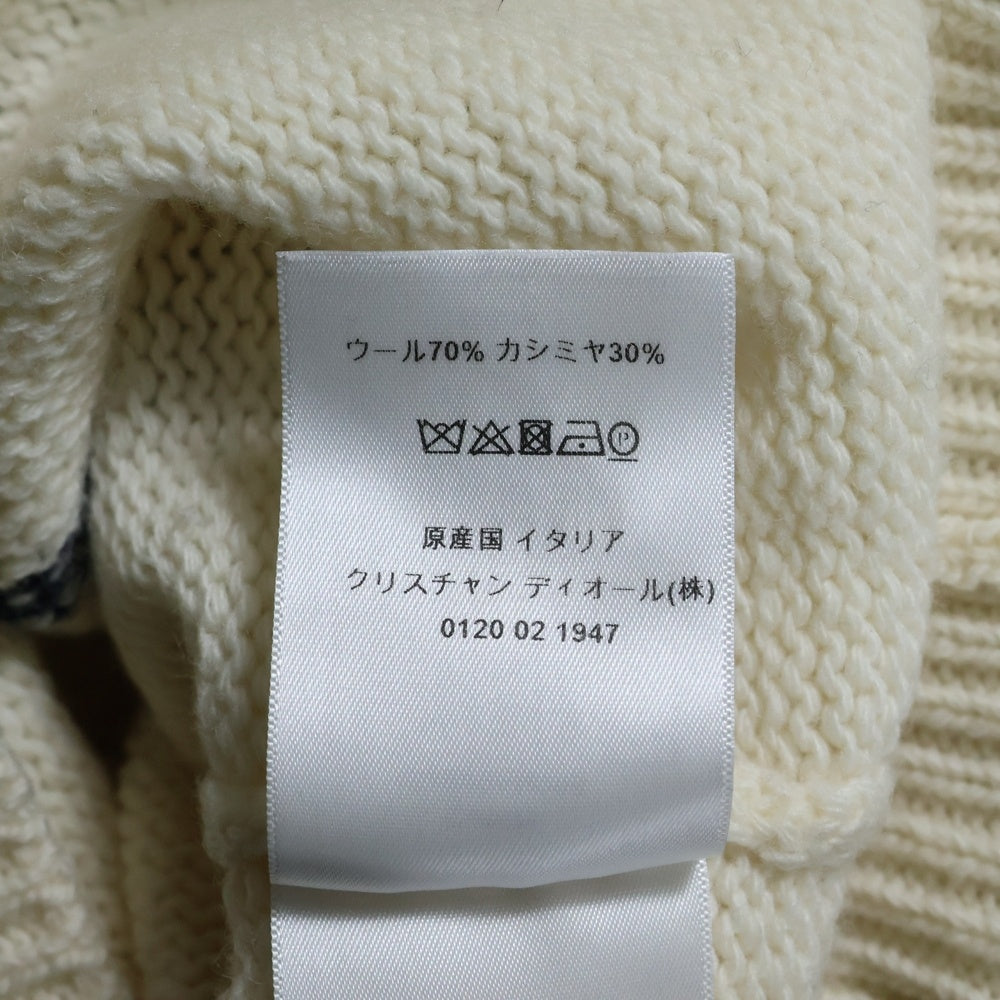 Christian Dior(クリスチャンディオール) 21AW フロントロゴ カシミヤ混 ウール ショートスリーブ 半袖 クルーネック ニット セーター アイボリー/ホワイト レディース 154S09AM305