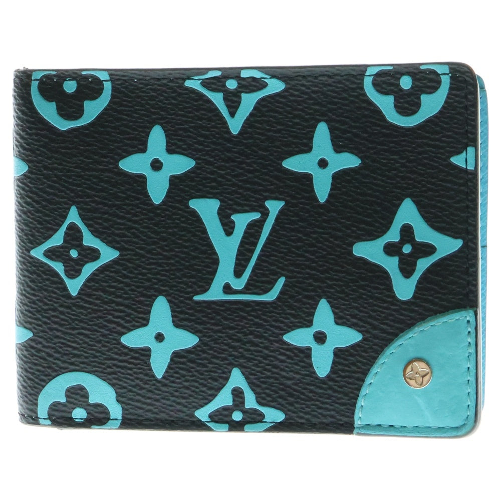 LOUIS VUITTON(ルイヴィトン) プレイグラウンド ポルトフォイユスレンダー コンパクトウォレット 二つ折り財布 カードケース ターコイズブルー×ブラック レザー M82004