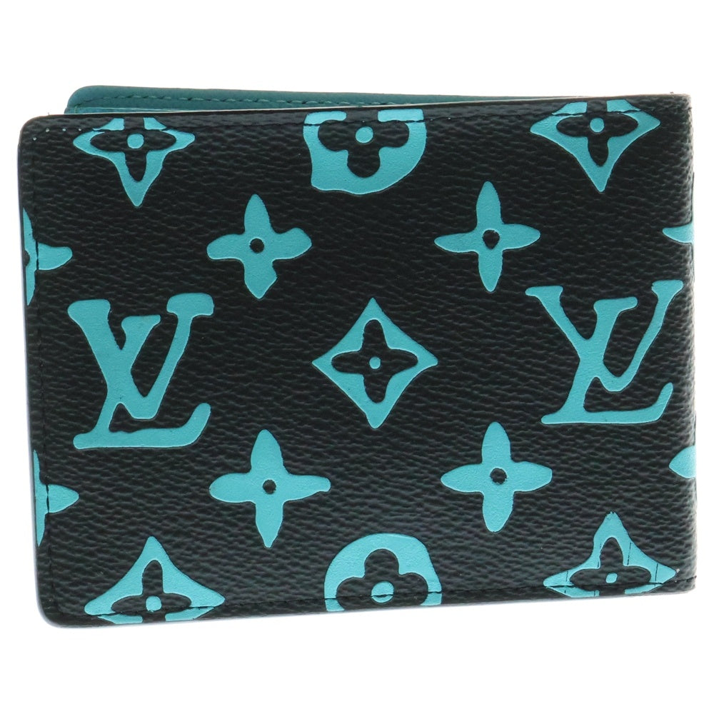 LOUIS VUITTON(ルイヴィトン) プレイグラウンド ポルトフォイユスレンダー コンパクトウォレット 二つ折り財布 カードケース ターコイズブルー×ブラック レザー M82004