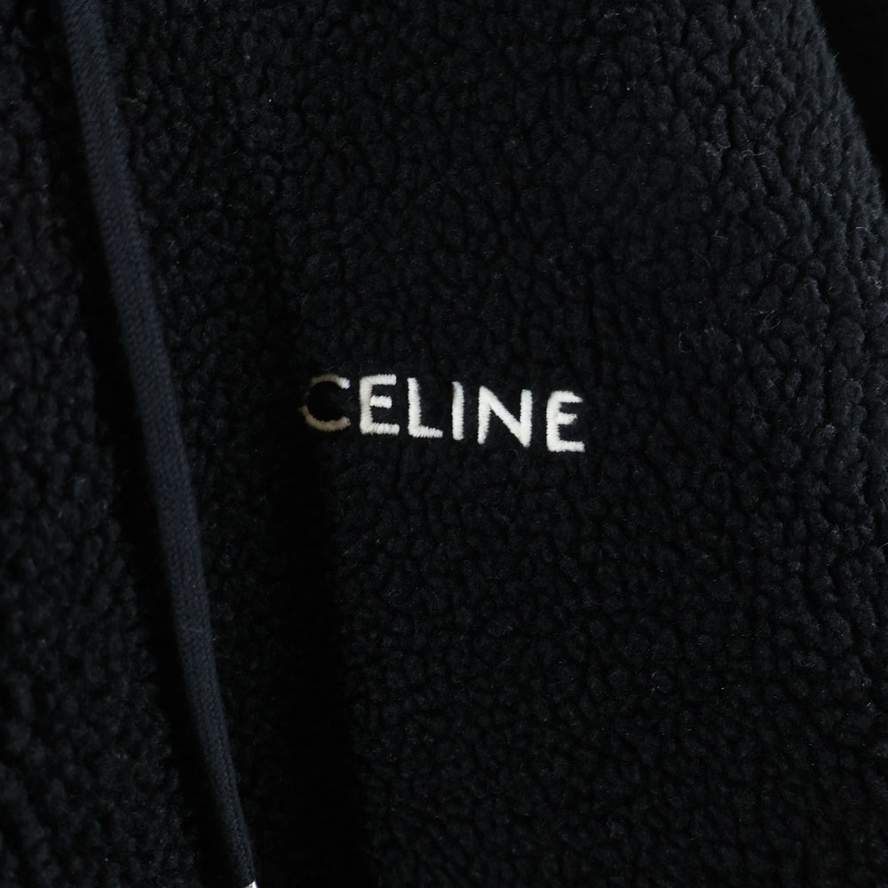 CELINE(セリーヌ) 24AW ロゴ刺繍 トリオンフチャーム ボアフリース ジップアップ パーカー フーディー ブラック 2Y905699M
