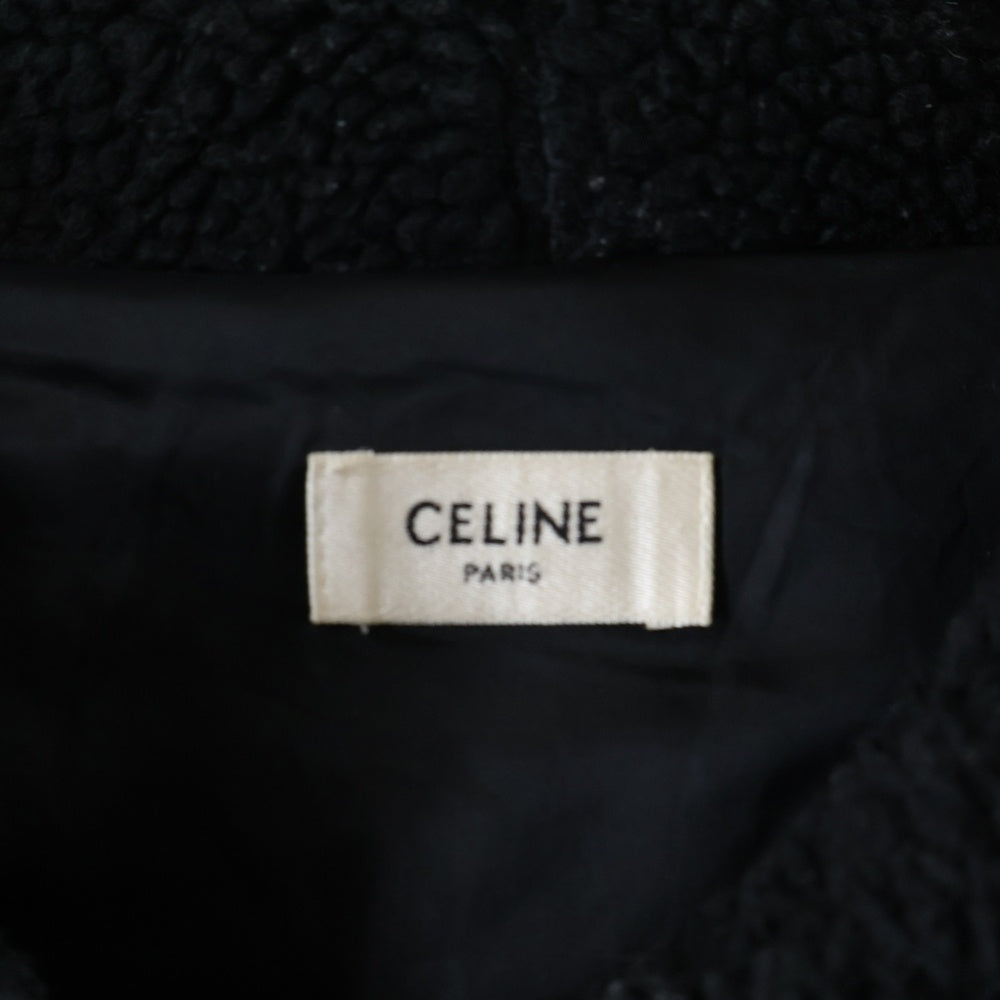 CELINE(セリーヌ) 24AW ロゴ刺繍 トリオンフチャーム ボアフリース ジップアップ パーカー フーディー ブラック 2Y905699M