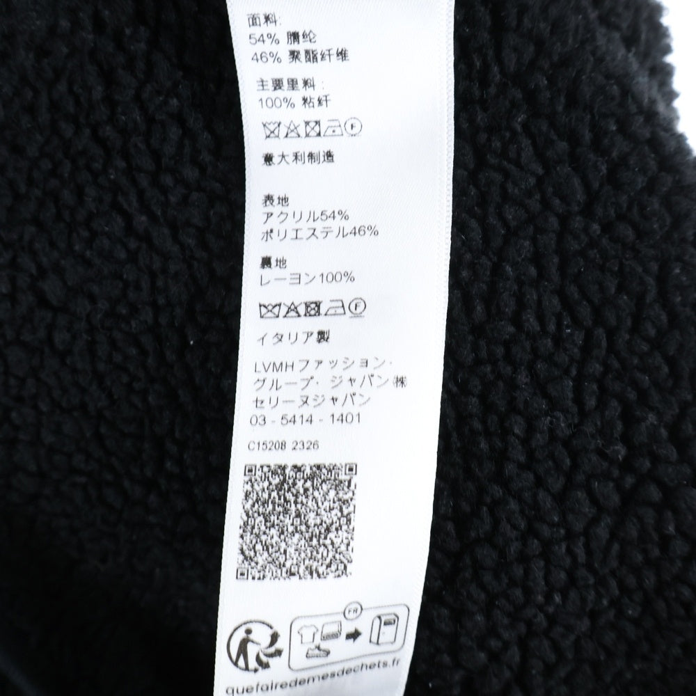 CELINE(セリーヌ) 24AW ロゴ刺繍 トリオンフチャーム ボアフリース ジップアップ パーカー フーディー ブラック 2Y905699M
