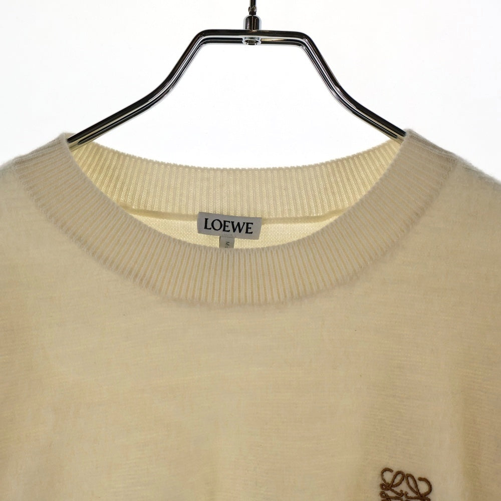 LOEWE(ロエベ) アナグラムロゴ刺繍 パイル生地 クルーネック ロングスリーブ 長袖 ニット セーター アイボリー レディース S359Y14KGJ