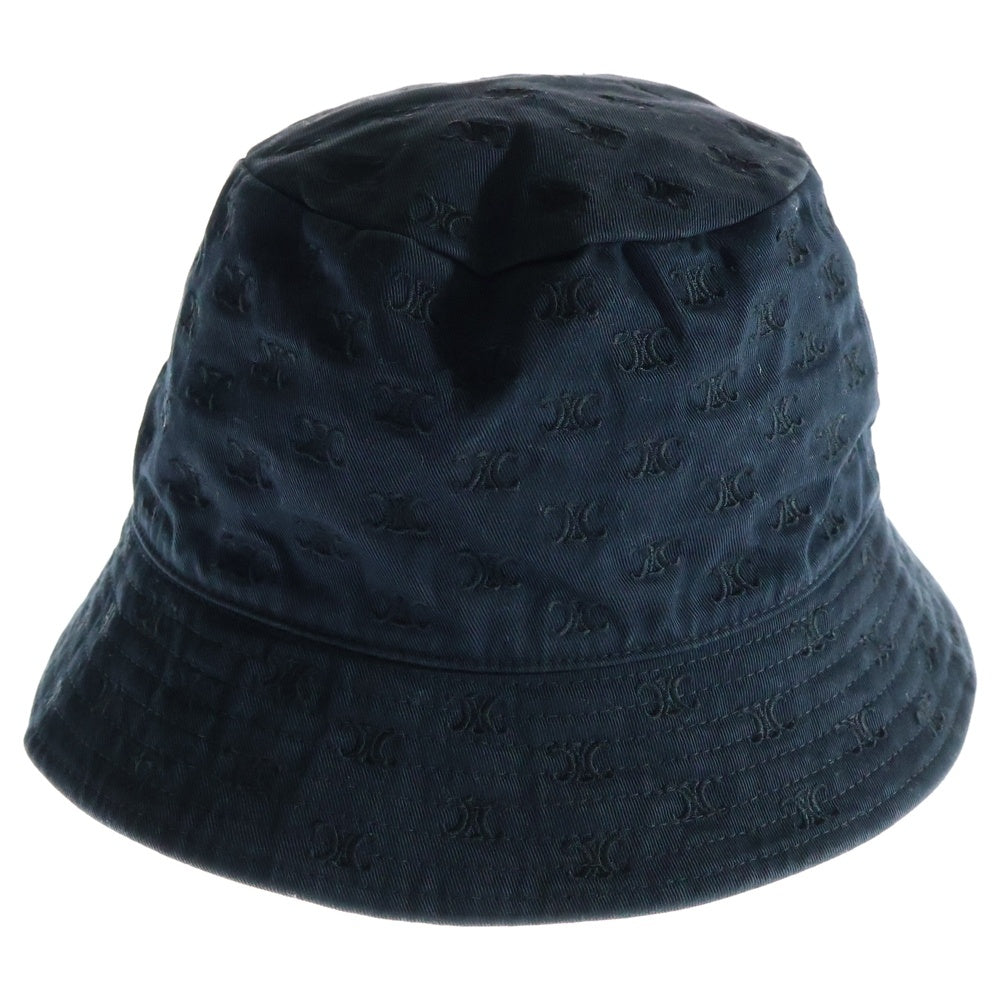 CELINE(セリーヌ) ミニ トリオンフ 総柄 刺繍 コットン バケット クラッシャー ハット 帽子 ブラック 2AUJ8968P