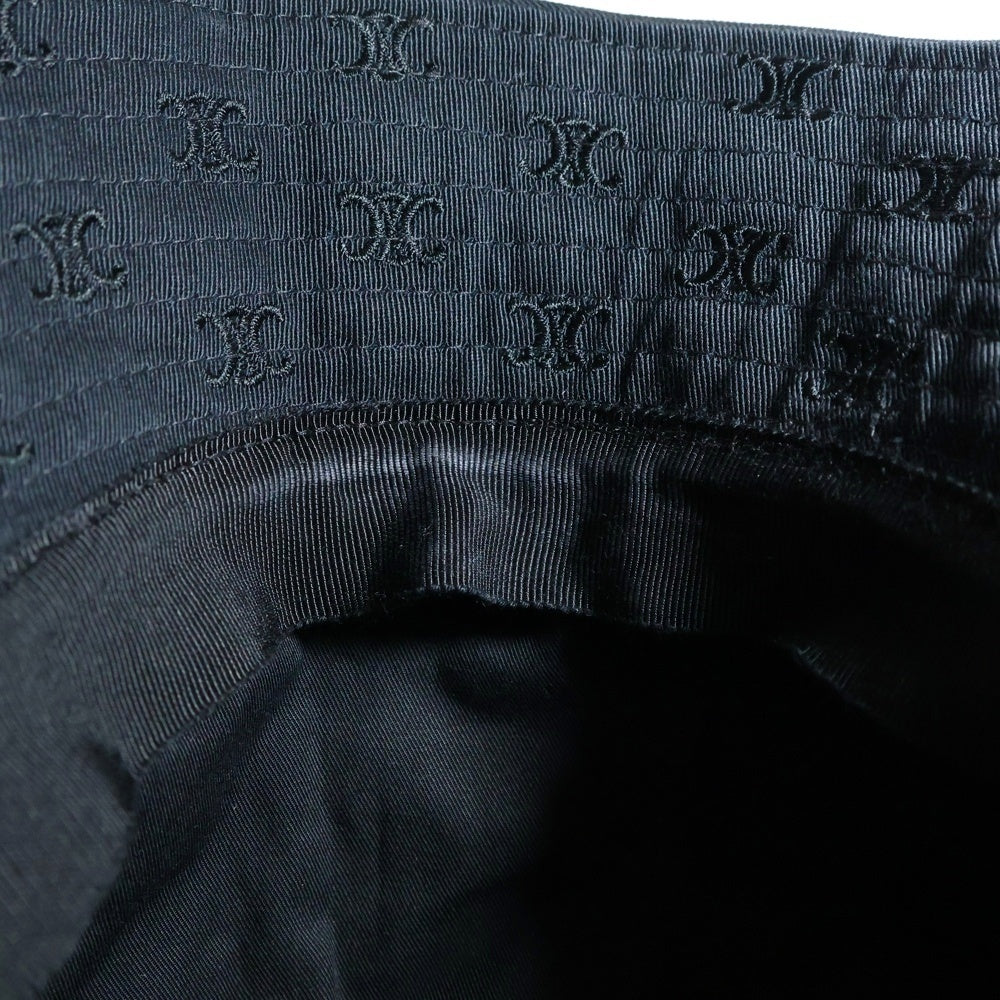 CELINE(セリーヌ) ミニ トリオンフ 総柄 刺繍 コットン バケット クラッシャー ハット 帽子 ブラック 2AUJ8968P