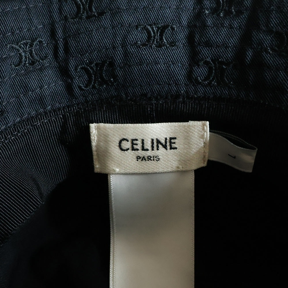 CELINE(セリーヌ) ミニ トリオンフ 総柄 刺繍 コットン バケット クラッシャー ハット 帽子 ブラック 2AUJ8968P