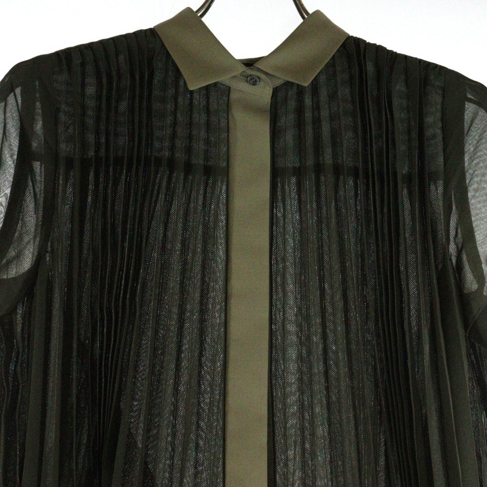 Sacai(サカイ) 22AW プリーツ ドッキング 半袖 シャツ ワンピース カーキ レディース 22-06038