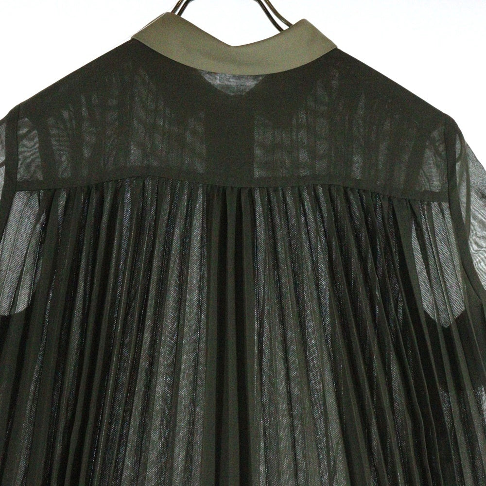 Sacai(サカイ) 22AW プリーツ ドッキング 半袖 シャツ ワンピース カーキ レディース 22-06038