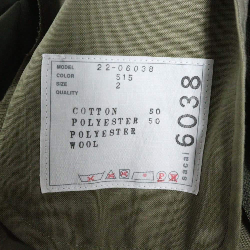 Sacai(サカイ) 22AW プリーツ ドッキング 半袖 シャツ ワンピース カーキ レディース 22-06038