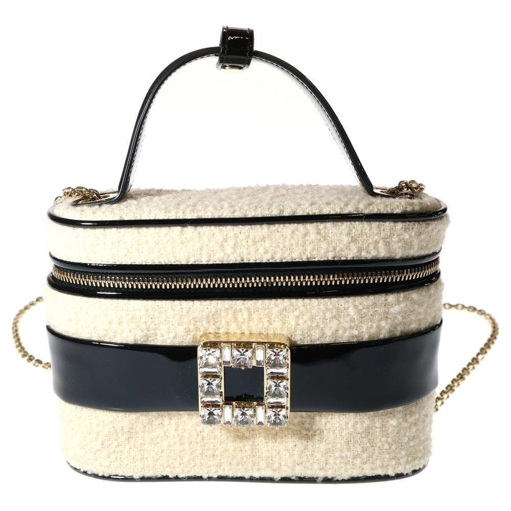 Roger Vivier(ロジェヴィヴィエ) ツイード パテントレザー 2WAY ハンド チェーンショルダー バニティバッグ ゴールド金具 ホワイト/ブラック RBWANMH0002OOP0H62