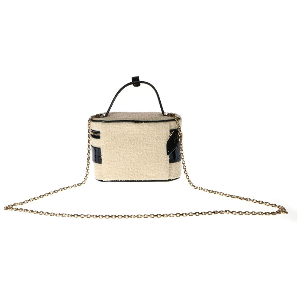 Roger Vivier(ロジェヴィヴィエ) ツイード パテントレザー 2WAY ハンド チェーンショルダー バニティバッグ ゴールド金具 ホワイト/ブラック RBWANMH0002OOP0H62