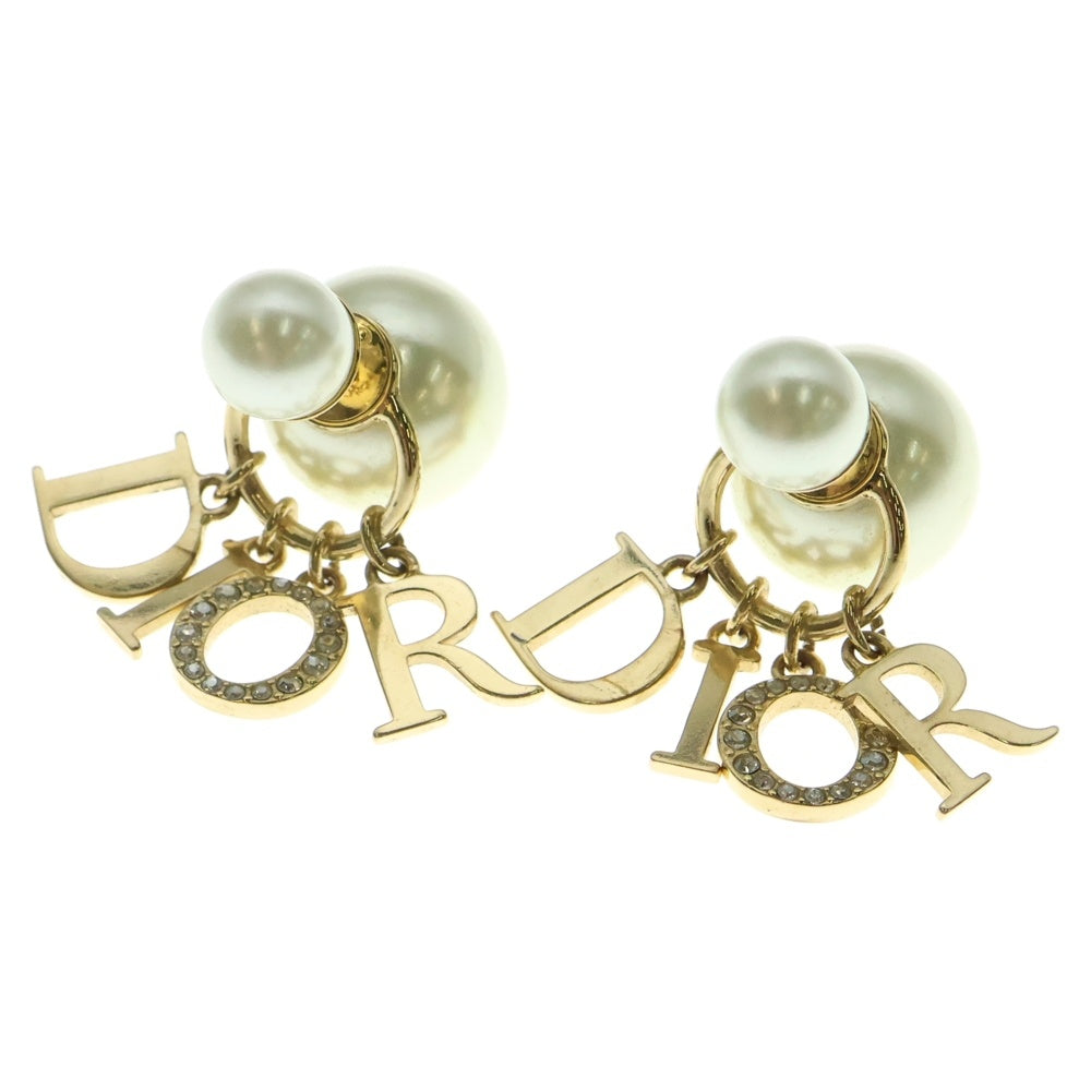 Christian Dior(クリスチャンディオール) トライバル ロゴ ラインストーン フェイクパール ピアス GP ゴールド E1411TRICY アクセサリー