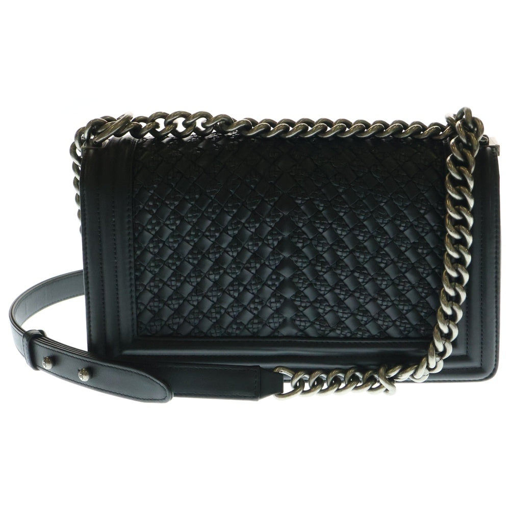 CHANEL(シャネル) ボーイシャネル25 ココマーク イントレチャート ラムスキン レザー チェーン ショルダーバッグ シルバー金具 ブラック 26番台