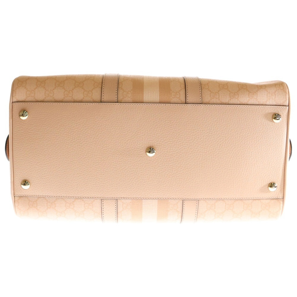 GUCCI(グッチ) オフィディア GGスプリーム ミディアム PVC レザー 2WAY ハンド ショルダー ダッフル ボストンバッグ ゴールド金具 ピンク 811486