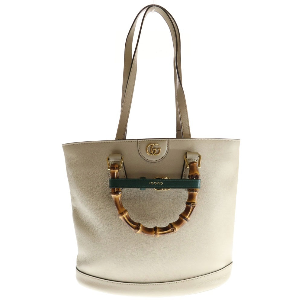 GUCCI(グッチ) バンブー ダイアナ ミディアム GGロゴプレート レザー 2WAY ハンド ショルダー トートバッグ ゴールド金具 ベージュ 750396