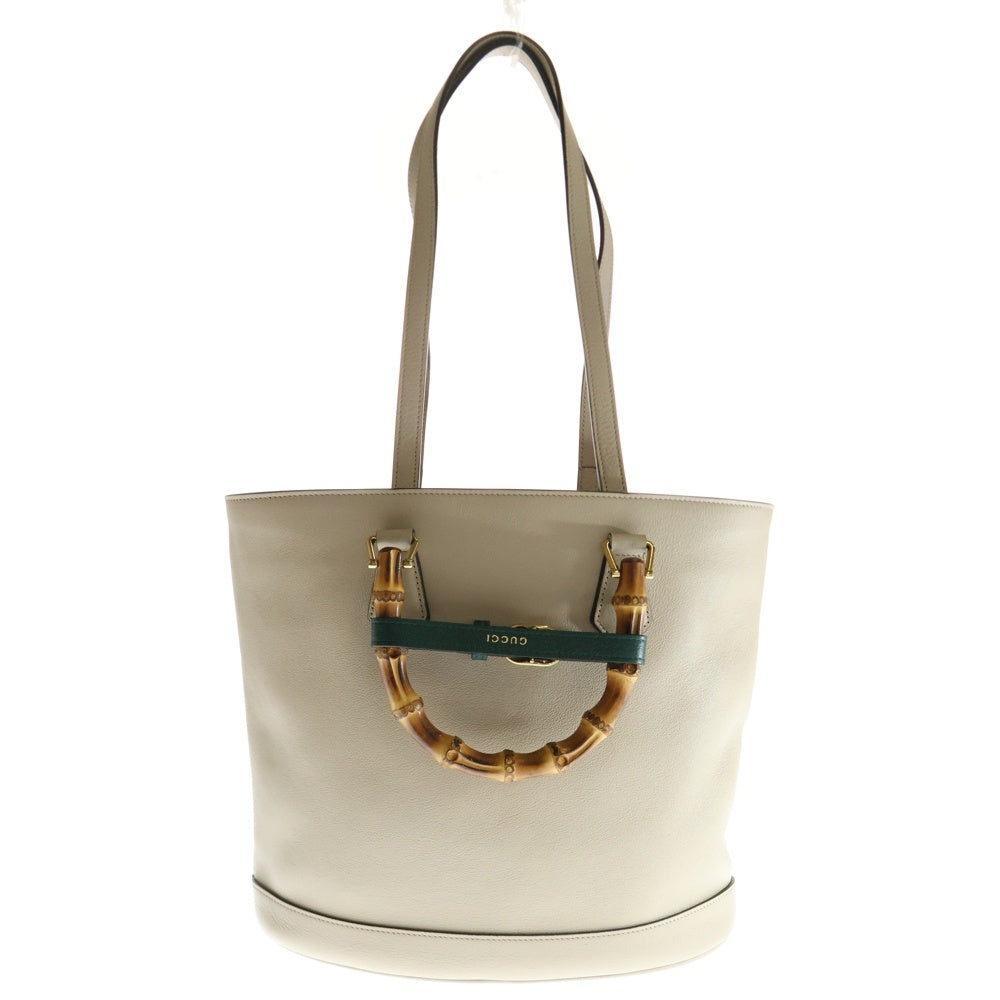 GUCCI(グッチ) バンブー ダイアナ ミディアム GGロゴプレート レザー 2WAY ハンド ショルダー トートバッグ ゴールド金具 ベージュ 750396