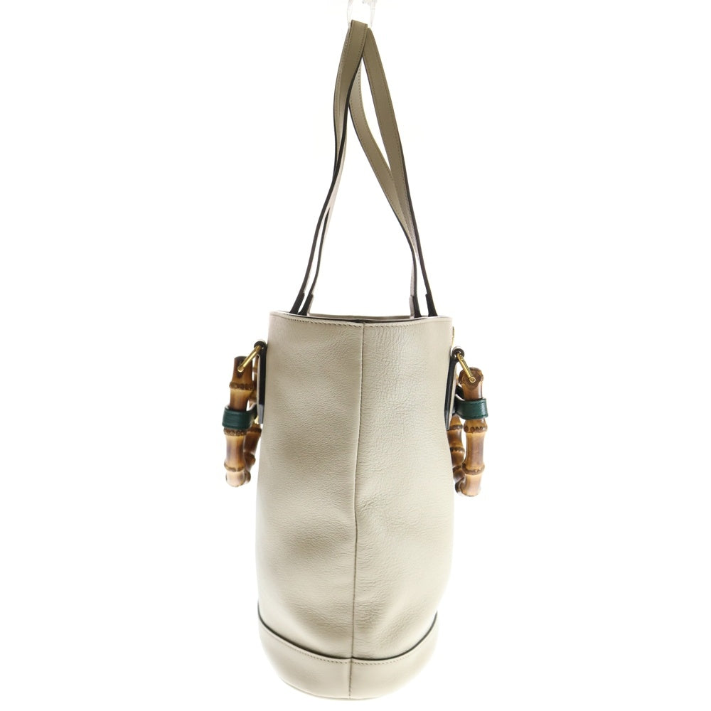 GUCCI(グッチ) バンブー ダイアナ ミディアム GGロゴプレート レザー 2WAY ハンド ショルダー トートバッグ ゴールド金具 ベージュ 750396