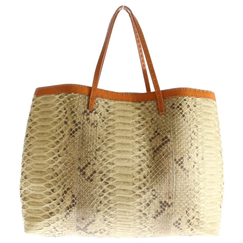 FENDI(フェンディ) パイソン トートバッグ ハンドバッグ オレンジ×ベージュ