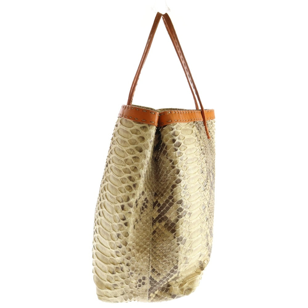 FENDI(フェンディ) パイソン トートバッグ ハンドバッグ オレンジ×ベージュ