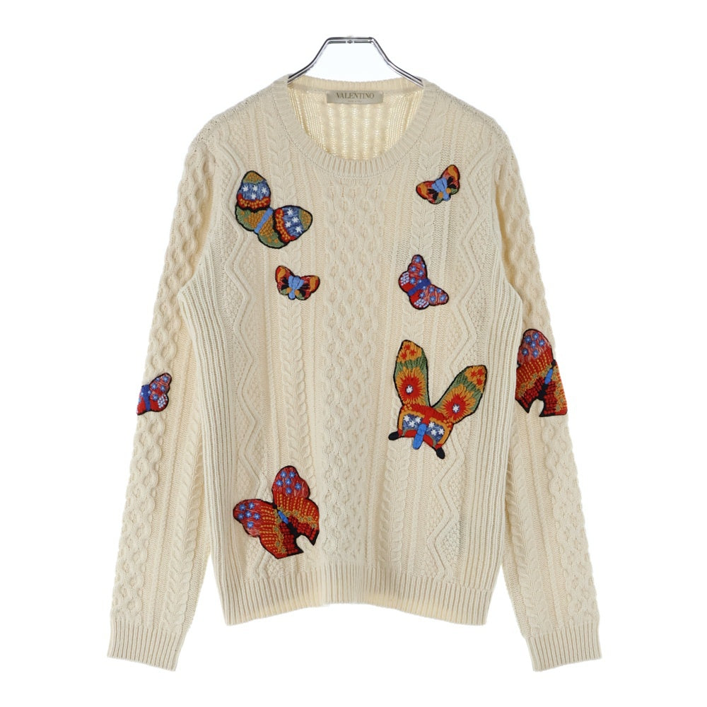 VALENTINO(ヴァレンティノ) バタフライワッペン アルパカ ヤク クルーネック ロングスリーブ 長袖ニット セーター アイボリー