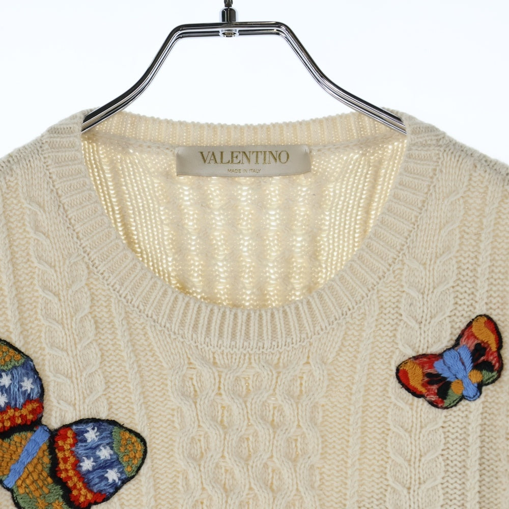 VALENTINO(ヴァレンティノ) バタフライワッペン アルパカ ヤク クルーネック ロングスリーブ 長袖ニット セーター アイボリー