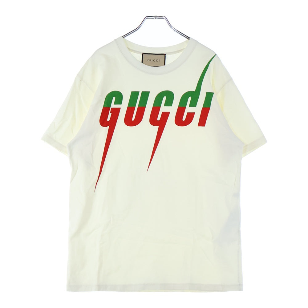 GUCCI(グッチ) 19SS Blade Print Tee XJAZY ブレードロゴ半袖Tシャツ カットソー ホワイト/グリーン/レッド 565806