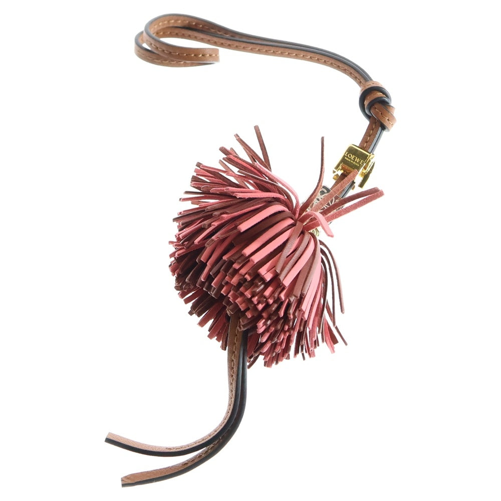 LOEWE(ロエベ) アナグラム フリンジ キーホルダー バッグチャーム ピンク×ブラウン ゴールド金具