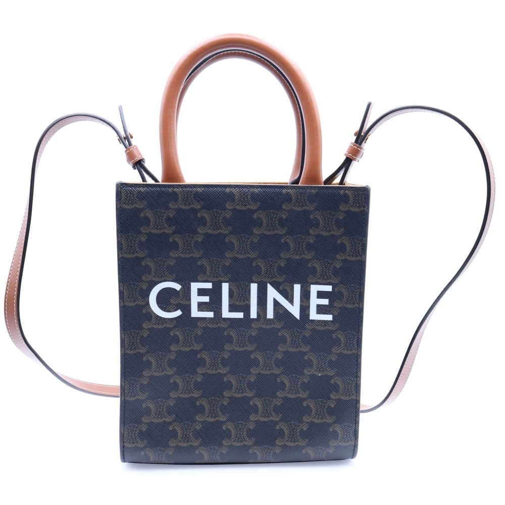 CELINE(セリーヌ) トリオンフ バーティカルカバ 2WAYバッグ ミニトートバッグ ハンドバッグ ショルダーバッグ ブラウン ゴールド金具 レザー