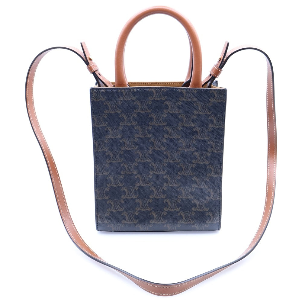 CELINE(セリーヌ) トリオンフ バーティカルカバ 2WAYバッグ ミニトートバッグ ハンドバッグ ショルダーバッグ ブラウン ゴールド金具 レザー