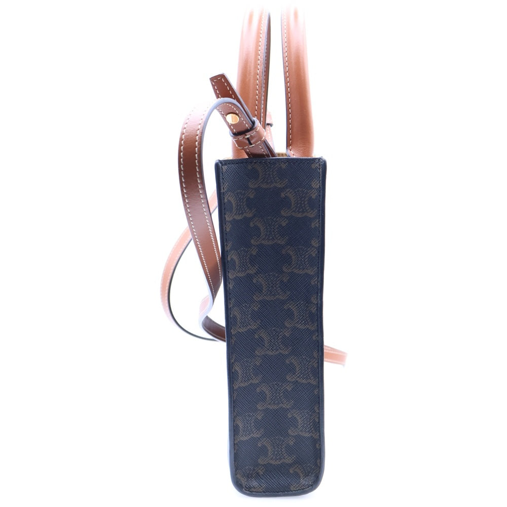 CELINE(セリーヌ) トリオンフ バーティカルカバ 2WAYバッグ ミニトートバッグ ハンドバッグ ショルダーバッグ ブラウン ゴールド金具 レザー