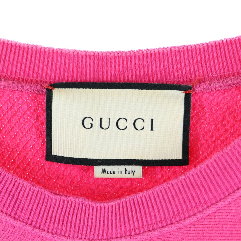 GUCCI(グッチ) ヴィンテージロゴプリント ユーズド加工 クルーネック プルオーバースウェットトレーナー ピンク 462018