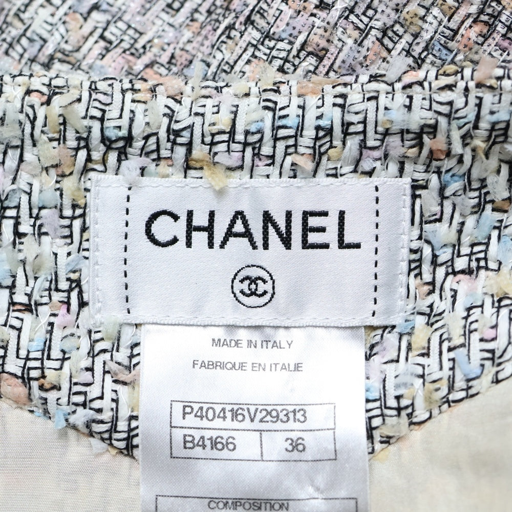 CHANEL(シャネル) ココマークボタン マルチカラーファンシーツイード ポケットデザイン フレア ミニスカート ホワイト レディース P40416V29313
