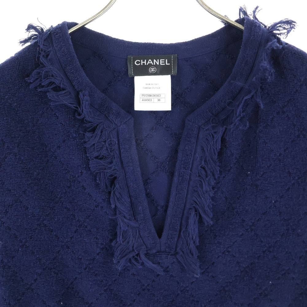 CHANEL(シャネル) ココマーク刺繍 パイル生地 Vネックフリンジ ノースリーブ ミニワンピース ネイビー レディース P51318K06563