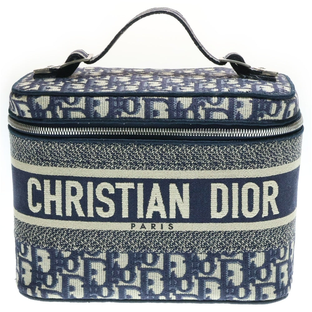 Christian Dior(クリスチャンディオール) オブリーク メイクポーチ バニティ ハンドバッグ 収納 ネイビー シルバー金具 キャンバス