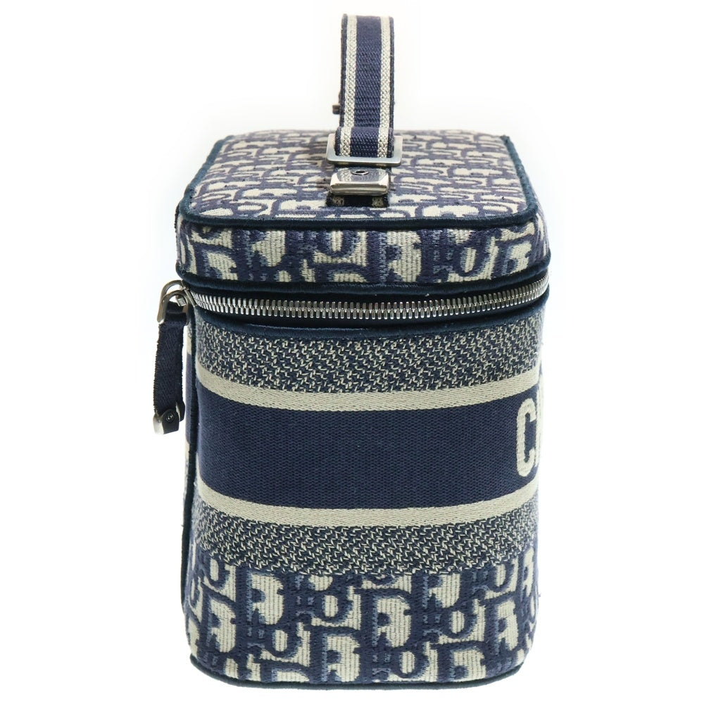 Christian Dior(クリスチャンディオール) オブリーク メイクポーチ バニティ ハンドバッグ 収納 ネイビー シルバー金具 キャンバス