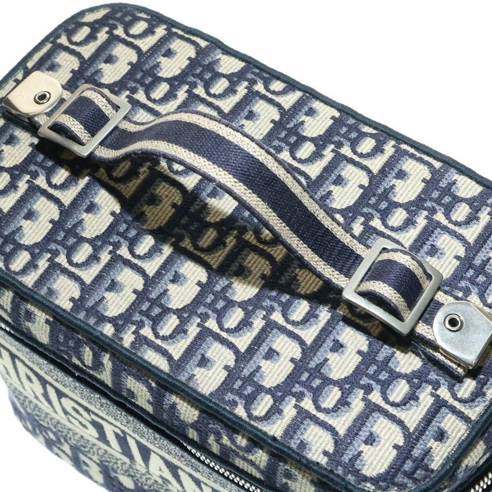 Christian Dior(クリスチャンディオール) オブリーク メイクポーチ バニティ ハンドバッグ 収納 ネイビー シルバー金具 キャンバス