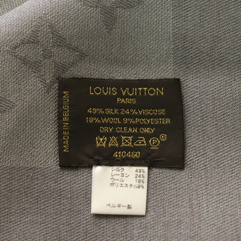 LOUIS VUITTON(ルイヴィトン) モノグラム シャイン 大判 スカーフ グレー シルク×ウール 410460