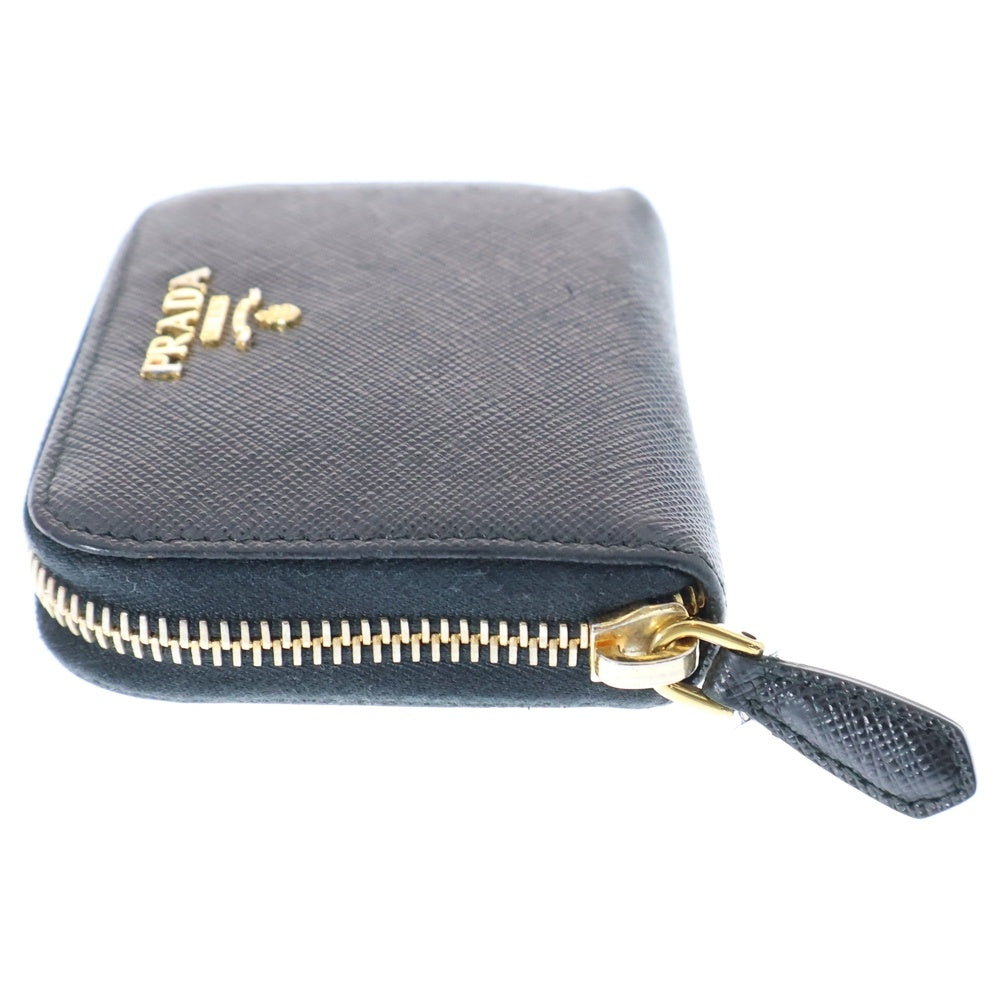 PRADA(プラダ) 2つ折り財布 コンパクトウォレット コインケース ブラック ゴールド金具 サフィアーノ 1ML036