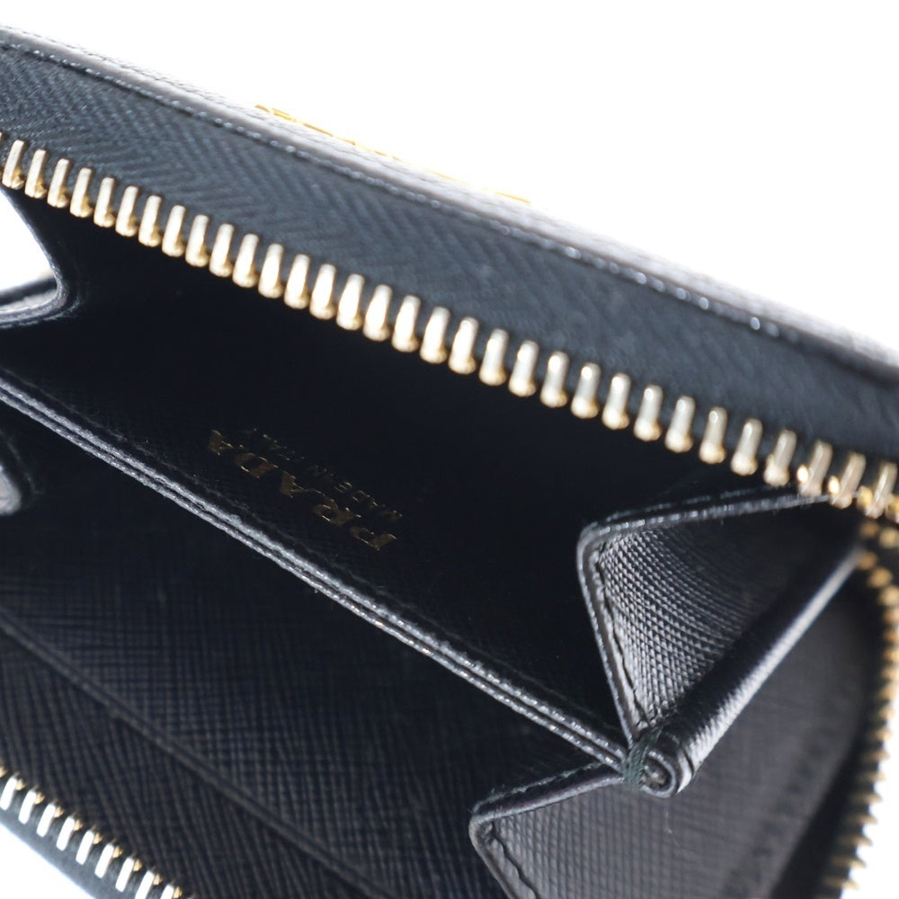 PRADA(プラダ) 2つ折り財布 コンパクトウォレット コインケース ブラック ゴールド金具 サフィアーノ 1ML036